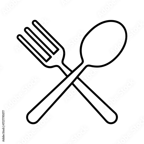 Fork and spoon crossed in minimalistic design on white background  