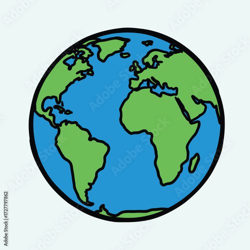 Simple cartoon illustration of the earth with green and blue continents