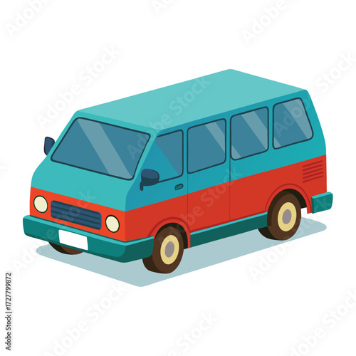 Isometric van vector illustration, vintage camper van, travel vehicle, retro van, family car, vanlife
