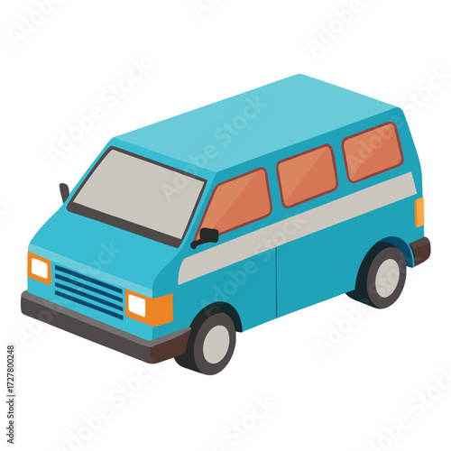 Isometric light blue van vector graphic illustration for transportation and delivery service design