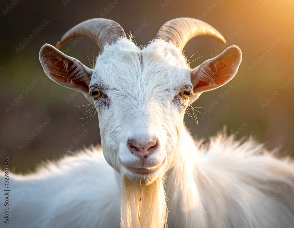 Obraz premium Close-up of a smiling white goat in sunlight