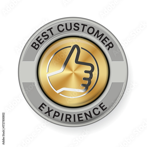 Best Customer Experience Badge, with OK sign. Vector sticker with icon, badge style, transparent background.