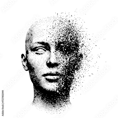 Dissolving Head Illustration - A Visual Metaphor for Loss of Identity or Mental Fragmentation