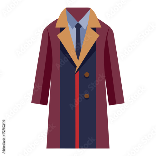 Find your perfect coat: stylish burgundy trench coat with tie and shirt illustration art