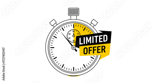 Limited offer timer icon, a countdown clock with a yellow badge.