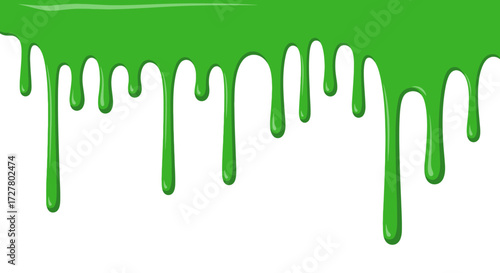 Green slime dripping down, creating a vibrant and visually appealing liquid effect against a white background.