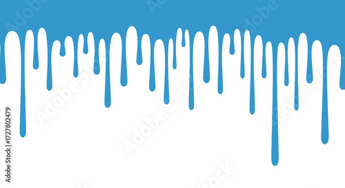 Blue paint dripping down a white surface, vector illustration.