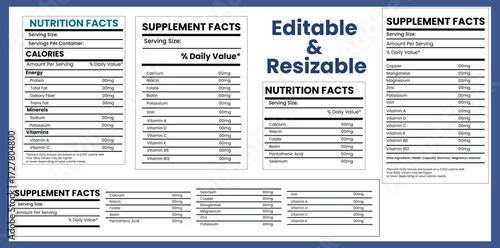 nutrition facts, supplement facts, vitamin facts, nutrition fact template, food label, supplement label