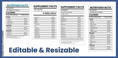 nutrition facts, supplement facts, vitamin facts, nutrition fact template, food label, supplement label