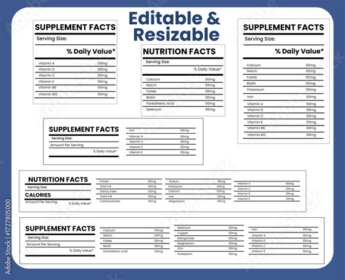 nutrition facts, supplement facts, vitamin facts, nutrition fact template, food label, supplement label