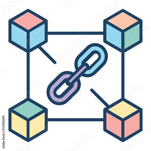 Blockchain Decentralized Network Color Vector Icon – Digital Finance and Technology Symbol
