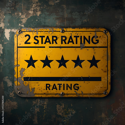 Disappointing 2 star rating sign with worn texture