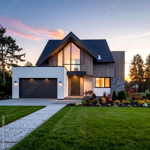 Modern house at dusk