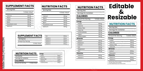 nutrition facts, supplement facts, vitamin facts, nutrition fact template, food label, supplement label