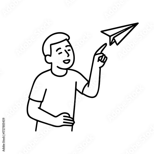 line icon man launching a paper airplane vector on a white background
Vector line icon on a white background