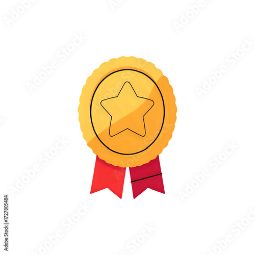 Golden award ribbon with star celebrates achievement success