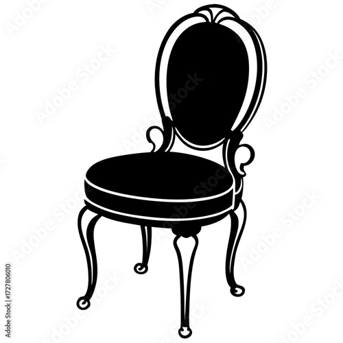 Elegant black silhouette of a vintage armchair isolated on white background