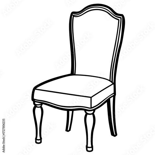 Elegant upholstered chair with curved back and ornate legs silhouette isolated on white background