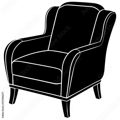 Classic wingback armchair silhouette isolated on white background
