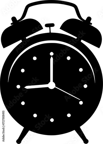 black and white silhouette of an alarm clock vector on a white background
