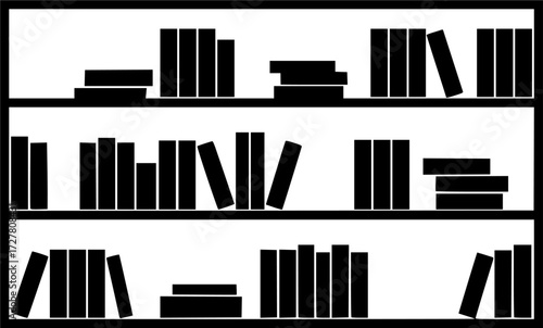 black and white silhouette of a Bookshelf vector on a white background
