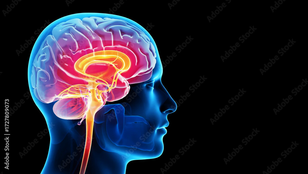 Obraz premium Human brain anatomy with glowing neural pathways image