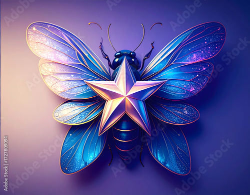 Colorful Butterfly with Star Shape Wings and Shiny Details