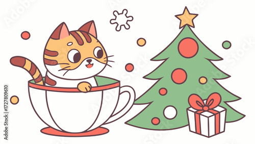 Playful Cheerful Bengal Cat design, styled with in a teacup and Festive Cheer shades in a Christmas setting