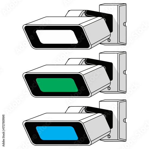 Surveillance Camera Status Green, Blue, and White Display - Illustration