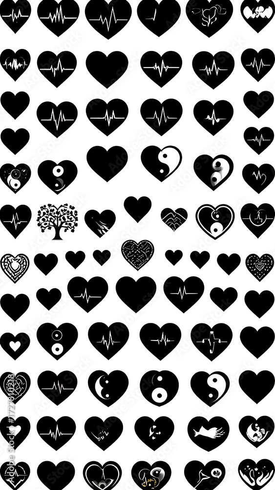 Fototapeta premium Black hearts with various symbols