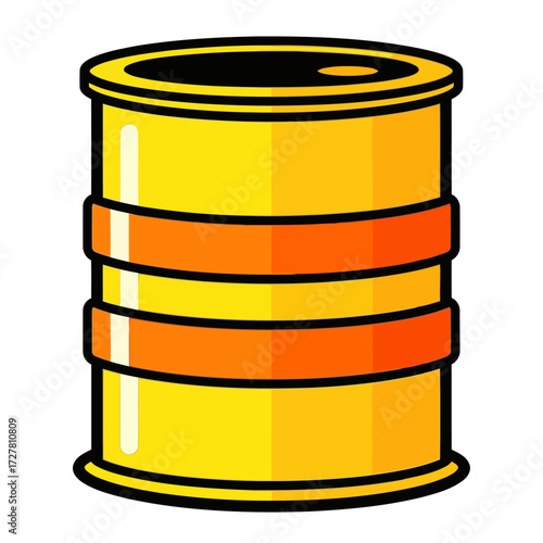 Boldly outlined yellow barrel illustration, representing concepts of industrial storage, fuel containment, and waste management with a distinct graphic style for various projects