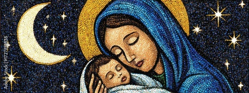 Holy Mother image: Christ child nearness, Madonna devotion, Our Lady shelter, Blessed Virgin smile, Celestial Lady kindness, Grace gentleness, Sacred Virgin dignity, Pure One spirit, Queen affection