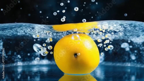 Yellow Fruit Splashing in Water.