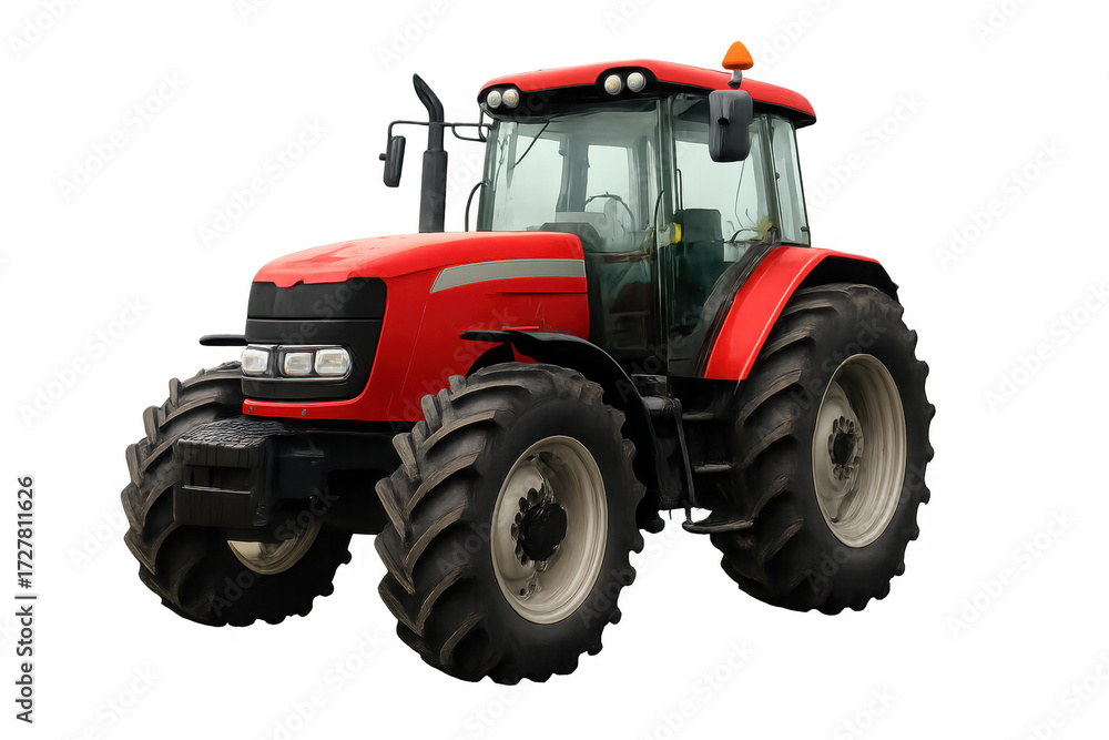 Obraz premium Red agricultural farm tractor on transparent background