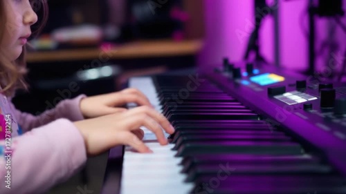 Young Girl Playing Piano, Music Lessons, Child Musician.