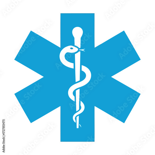 Star of Life Medical Symbol with Snake and Staff in Blue and White