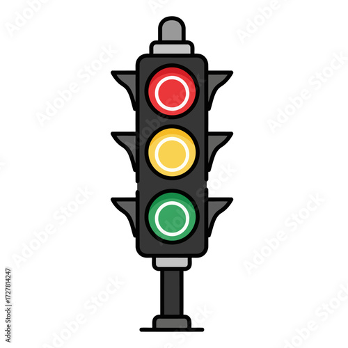 Cartoon traffic light illustration showing all three colors, representing decision-making, order, and street crossing safety