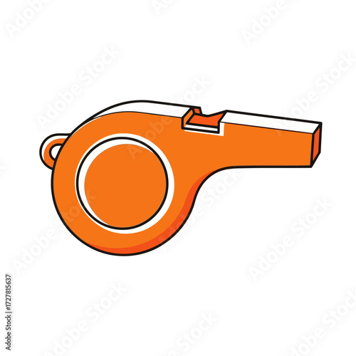 Vibrant orange sports whistle icon isolated on a white background. Vector illustration of a tool for coaches, referees, and safety signaling