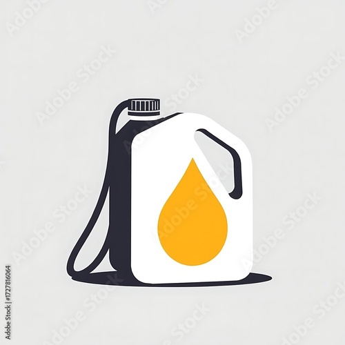 Minimalist Vector Graphic of Plastic Oil Canister with Orange Drop Symbol, Automotive Fuel Product
