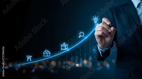Executive Drawing Rising Curve from Idea to Innovative Goal Achievement

