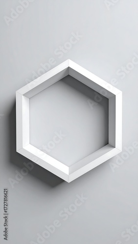 Abstract white hexagon on a light gray background