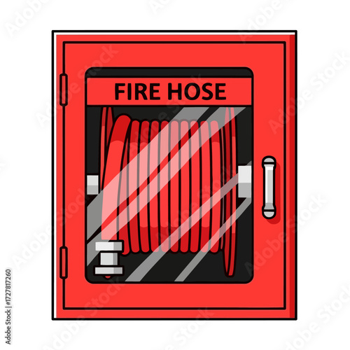 Emergency Fire Hose Reel in Red Cabinet for Firefighting and Safety