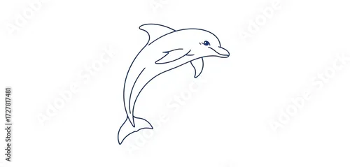 Fototapeta samoprzylepna Single-line drawing of a dolphin mid-leap, dynamic pose, clean white background ,   continuous drawing,  jump