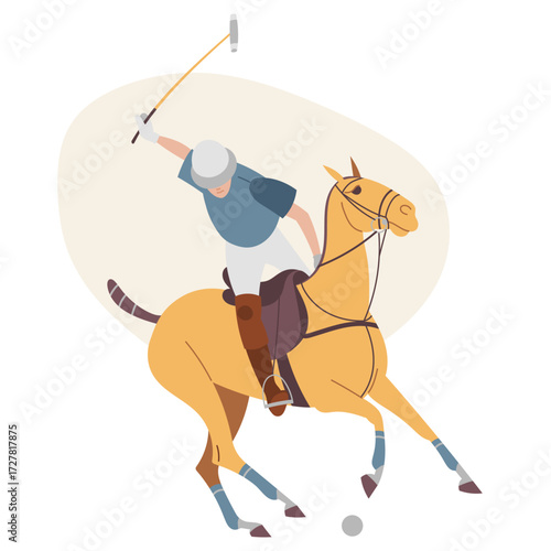 Polo player riding pony and swinging mallet during game