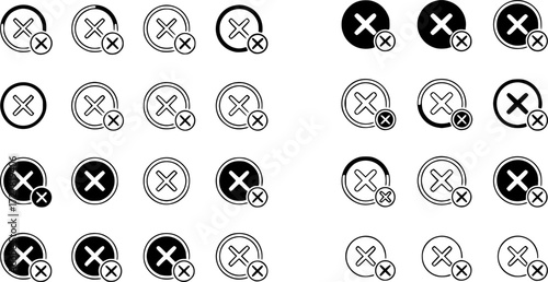 Set of error circle with cross outline vector icons