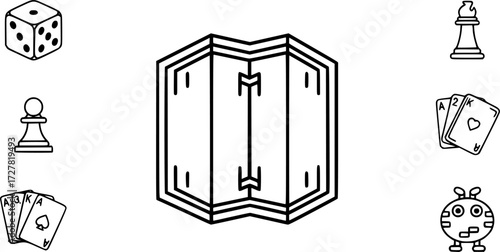 Set of board game board folded outline vector icons