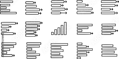Set of Gantt chart bar outline vector icons
