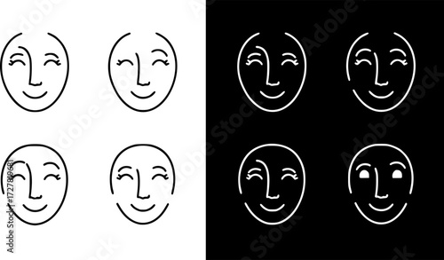 Set of grateful thankful face outline vector icons