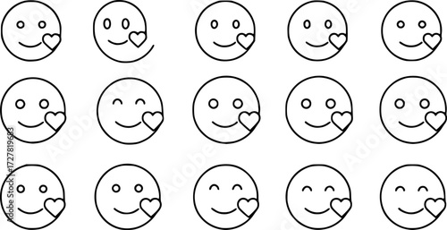 Set of grateful thankful face outline vector icons