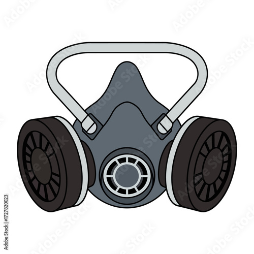 Industrial half-face respirator with dual filters, vector illustration for air purification and safety concepts
